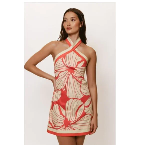 white halter mini dresses Priscilla Halter Keyhole Mini Dress | Tie-Up Halter Mini Dress main image 0